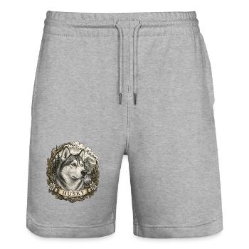 Husky im Vintage Stil mit Berglandschaft - Stanley/Stella Unisex Bio Joggingshorts Trainer  - Grau meliert - Vorne - Nik (191cm) & Marisol (170cm)