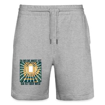 Da wo die Angst ist, da ist der Weg! - Stanley/Stella Unisex Bio Joggingshorts Trainer  - Grau meliert - Vorne - Nik (191cm) & Marisol (170cm)