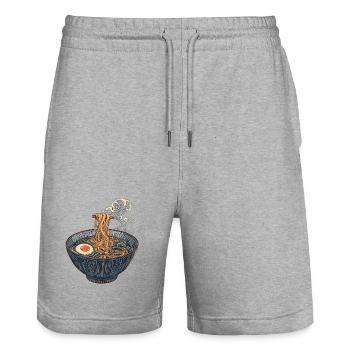 Slurping expressly allowed - Stanley/Stella Trainer Unisex Organic Jogging Shorts - heather grey - Front - Nik (191cm) & Marisol (170cm)