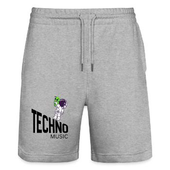 Cosmic Cute Alien on Astronaut - Stanley/Stella Trainer Unisex Organic Jogging Shorts - heather grey - Front - Nik (191cm) & Marisol (170cm)