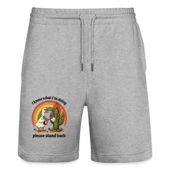 Fire Feather Goose vs Cactus - Stanley/Stella Trainer Unisex Organic Jogging Shorts - heather grey - Front - Nik (191cm) & Marisol (170cm)