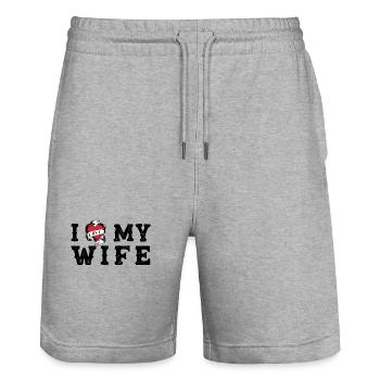 Ich Herz Meine Frau Im Vintage-Tattoo-Stil - Stanley/Stella Unisex Bio Joggingshorts Trainer  - Grau meliert - Vorne - Nik (191cm) & Marisol (170cm)
