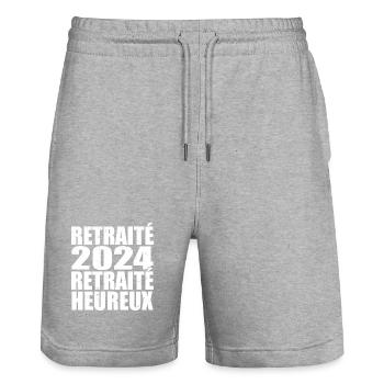 Happy Retiree Retirement Gift 2024 - Stanley/Stella Trainer Unisex Organic Jogging Shorts - heather grey - Front - Nik (191cm) & Marisol (170cm)