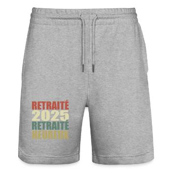 Glücklicher Rentner Ruhestandsgeschenk 2025 - Stanley/Stella Unisex Bio Joggingshorts Trainer  - Grau meliert - Vorne - Nik (191cm) & Marisol (170cm)