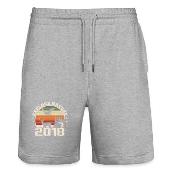 Cadeau Anniversaire 2018 Classique Chasseur 2018 - Short de jogging bio TRAINER Stanley/Stella unisexe - gris chiné - Devant - Nik (191cm) & Marisol (170cm)