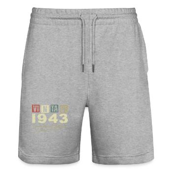 Vintage 1943 Original 1943 Anniversary Gift - Stanley/Stella Trainer Unisex Organic Jogging Shorts - heather grey - Front - Nik (191cm) & Marisol (170cm)