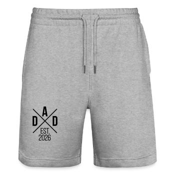Dad 26 Vater Baby Papa 2026 Vatertagsgeschenk - Stanley/Stella Unisex Bio Joggingshorts Trainer  - Grau meliert - Vorne - Nik (191cm) & Marisol (170cm)