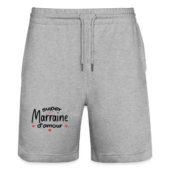 Marraine D'amour - Cadeau Meilleure Marraine - Short de jogging bio TRAINER Stanley/Stella unisexe - gris chiné - Devant - Nik (191cm) & Marisol (170cm)