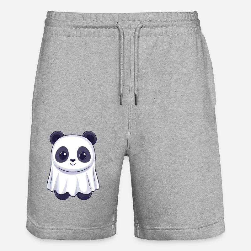 Panda Halloween Comic Ghost - Stanley/Stella Trainer Unisex Organic Jogging Shorts - heather grey