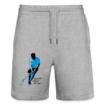 Joueur de hockey - Short de jogging bio TRAINER Stanley/Stella unisexe - gris chiné - Devant - Nik (191cm) & Marisol (170cm)
