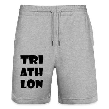 Triathlon Marathon Natation Bike Run - Short de jogging bio TRAINER Stanley/Stella unisexe - gris chiné - Devant - Nik (191cm) & Marisol (170cm)
