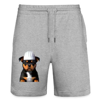 Chiot Rottweiler Restaurateur Chiens Chien de cuisine - Short de jogging bio TRAINER Stanley/Stella unisexe - gris chiné - Devant - Nik (191cm) & Marisol (170cm)