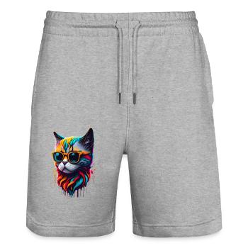 Niedliche Katze - Stanley/Stella Unisex Bio Joggingshorts Trainer  - Grau meliert - Vorne - Nik (191cm) & Marisol (170cm)