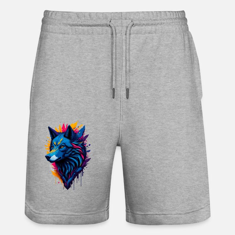 bunter abstrakter Wolf - Stanley/Stella Unisex Bio Joggingshorts Trainer  - Grau meliert