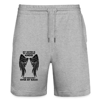 Meine Schwester ist Mein Schutzengel - Stanley/Stella Unisex Bio Joggingshorts Trainer  - Grau meliert - Vorne - Nik (191cm) & Marisol (170cm)