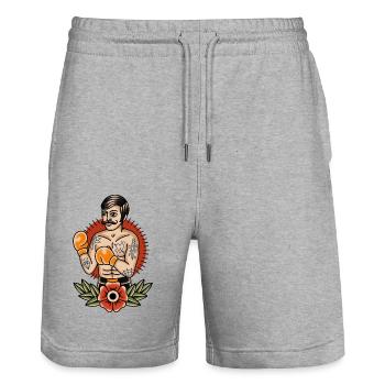 Old school Tattoo Stil Boxer - Stanley/Stella Unisex Bio Joggingshorts Trainer  - Grau meliert - Vorne - Nik (191cm) & Marisol (170cm)