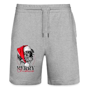 Santa Japan Chin Merry Christmas Dogs Wilsigns - Stanley/Stella Trainer Unisex Organic Jogging Shorts - heather grey - Front - Nik (191cm) & Marisol (170cm)