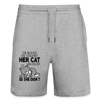 She Believed She Could but Her Cat was Asleep - Short de jogging bio TRAINER Stanley/Stella unisexe - gris chiné - Devant - Nik (191cm) & Marisol (170cm)