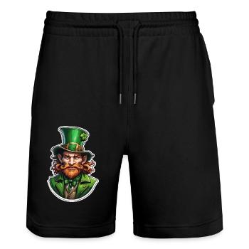 Leprechaun / Leprechaun / Green / Ginger / Ireland - Stanley/Stella Trainer Unisex Organic Jogging Shorts - black - Front - Nik (191cm) & Marisol (170cm)