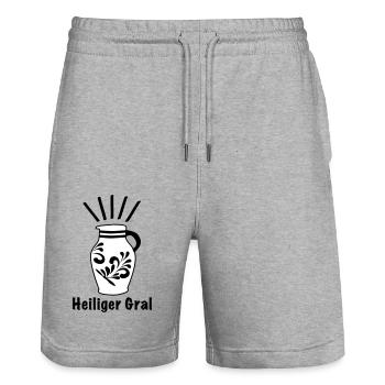 Bembel Heiliger Gral - DasFrankfurter Original - Stanley/Stella Unisex Bio Joggingshorts Trainer  - Grau meliert - Vorne - Nik (191cm) & Marisol (170cm)