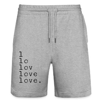 L LO LOV AMOUR AMOUR. Noir de déclaration - Short de jogging bio TRAINER Stanley/Stella unisexe - gris chiné - Devant - Nik (191cm) & Marisol (170cm)