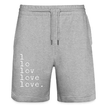 L LO LOV LOVE LOVE. Statement weiß - Stanley/Stella Unisex Bio Joggingshorts Trainer  - Grau meliert - Vorne - Nik (191cm) & Marisol (170cm)