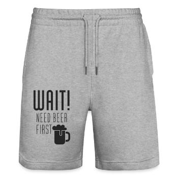 Need BEER first - Stanley/Stella Trainer Unisex Organic Jogging Shorts - heather grey - Front - Nik (191cm) & Marisol (170cm)