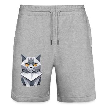 Chat British Shorthair Origami - Short de jogging bio TRAINER Stanley/Stella unisexe - gris chiné - Devant - Nik (191cm) & Marisol (170cm)