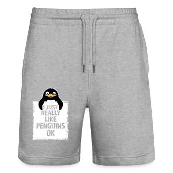 J’aime vraiment les pingouins OK Ich mag Pinguine - Short de jogging bio TRAINER Stanley/Stella unisexe - gris chiné - Devant - Nik (191cm) & Marisol (170cm)