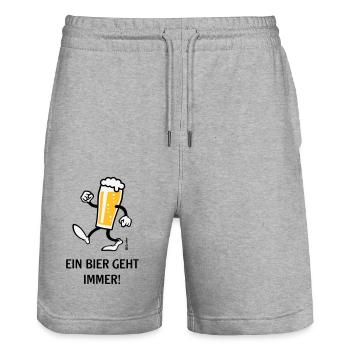 XEin Bier Geht Immer! (Bierchen / Cartoon Lustig) - Stanley/Stella Unisex Bio Joggingshorts Trainer  - Grau meliert - Vorne - Nik (191cm) & Marisol (170cm)