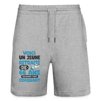 jeune retraité de 66 ans cadeau drôle retraite - Short de jogging bio TRAINER Stanley/Stella unisexe - gris chiné - Devant - Nik (191cm) & Marisol (170cm)