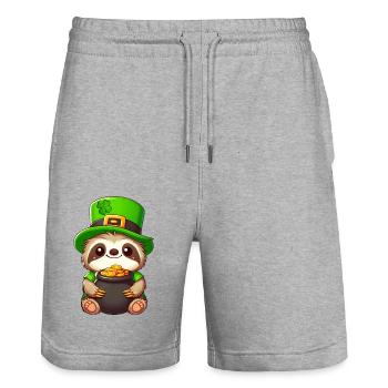 Paresseux doré de la Saint-Patrick - Short de jogging bio TRAINER Stanley/Stella unisexe - gris chiné - Devant - Nik (191cm) & Marisol (170cm)