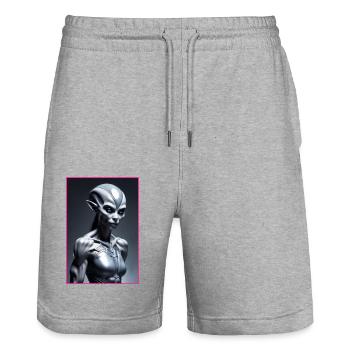 Alien woman - Stanley/Stella Trainer Unisex Organic Jogging Shorts - heather grey - Front - Nik (191cm) & Marisol (170cm)