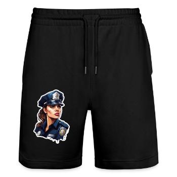 Police / Opérations / Profession / Emploi / Forces d’urgence - Short de jogging bio TRAINER Stanley/Stella unisexe - noir - Devant - Nik (191cm) & Marisol (170cm)