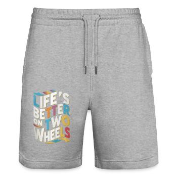 Life's better on two wheels font mosaic - Stanley/Stella Trainer Unisex Organic Jogging Shorts - heather grey - Front - Nik (191cm) & Marisol (170cm)