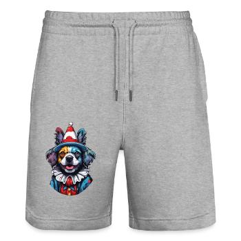 Clown Animal / Cirque / Drôle / Coloré / Spectacle / Chien - Short de jogging bio TRAINER Stanley/Stella unisexe - gris chiné - Devant - Nik (191cm) & Marisol (170cm)