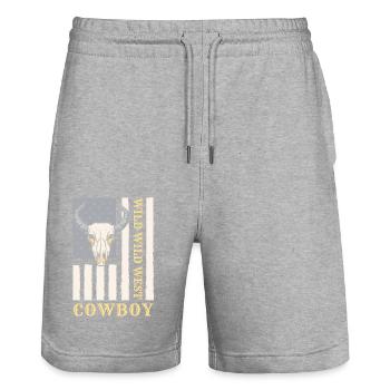 Cowboy Country Texas - Stanley/Stella Unisex Bio Joggingshorts Trainer  - Grau meliert - Vorne - Nik (191cm) & Marisol (170cm)