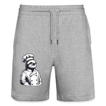 Fier chef paresseux : maître de la cuisine - Short de jogging bio TRAINER Stanley/Stella unisexe - gris chiné - Devant - Nik (191cm) & Marisol (170cm)