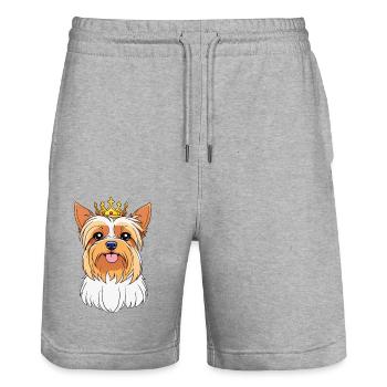 "Gekrönte Häupter" - Yorkshire Terrier - Stanley/Stella Unisex Bio Joggingshorts Trainer  - Grau meliert - Vorne - Nik (191cm) & Marisol (170cm)