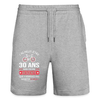 Vélo 30 Ans anniversaire cadeau 30 ans vélo - Short de jogging bio TRAINER Stanley/Stella unisexe - gris chiné - Devant - Nik (191cm) & Marisol (170cm)