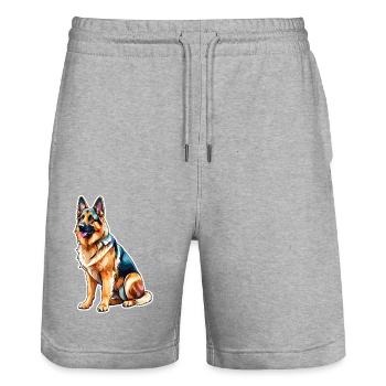 Deutscher Schäferhund Wasserfarben - Stanley/Stella Unisex Bio Joggingshorts Trainer  - Grau meliert - Vorne - Nik (191cm) & Marisol (170cm)