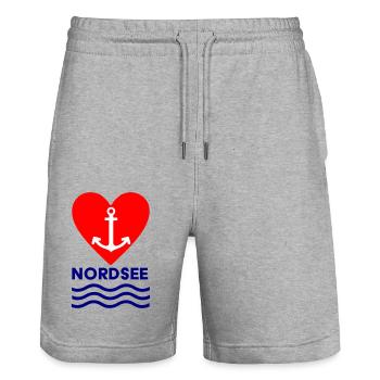 Nordseeliebe - Stanley/Stella Unisex Bio Joggingshorts Trainer  - Grau meliert - Vorne - Nik (191cm) & Marisol (170cm)