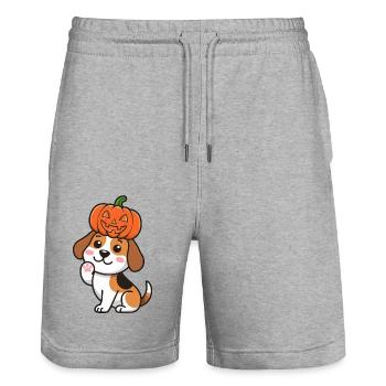 Cute Halloween Pumpkin Beagle Cartoon Dog - Stanley/Stella Trainer Unisex Organic Jogging Shorts - heather grey - Front - Nik (191cm) & Marisol (170cm)