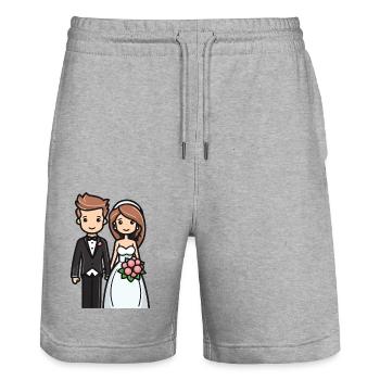 Mariée, Marié, Jeunes mariés, Mariage - Short de jogging bio TRAINER Stanley/Stella unisexe - gris chiné - Devant - Nik (191cm) & Marisol (170cm)