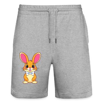 Whimsical Cartoon Rabbit with Pink Ears and Bowtie - Stanley/Stella Trainer Unisex Organic Jogging Shorts - heather grey - Front - Nik (191cm) & Marisol (170cm)