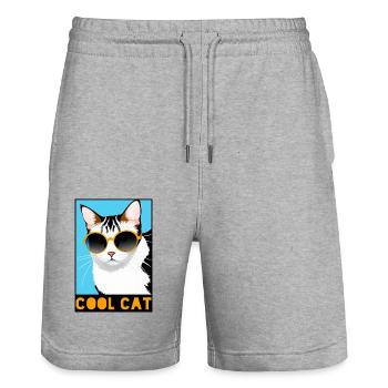 Lustige coole Katze - Stilvolles Katzen-Meme - Stanley/Stella Unisex Bio Joggingshorts Trainer  - Grau meliert - Vorne - Nik (191cm) & Marisol (170cm)