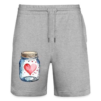 Glass Full of Love Hearts Watercolors - Stanley/Stella Trainer Unisex Organic Jogging Shorts - heather grey - Front - Nik (191cm) & Marisol (170cm)