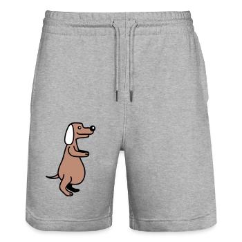 chien gros ventre en surpoids drôle dessin animé bande dessinée - Short de jogging bio TRAINER Stanley/Stella unisexe - gris chiné - Devant - Nik (191cm) & Marisol (170cm)
