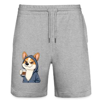 Cooler Corgi mag Kaffee - Stanley/Stella Unisex Bio Joggingshorts Trainer  - Grau meliert - Vorne - Nik (191cm) & Marisol (170cm)