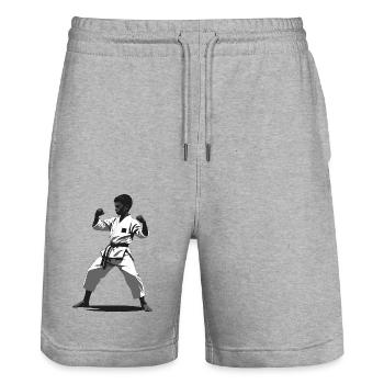 Karaté Enfant Combattant - Arts Martiaux Sports Autocollant - Short de jogging bio TRAINER Stanley/Stella unisexe - gris chiné - Devant - Nik (191cm) & Marisol (170cm)
